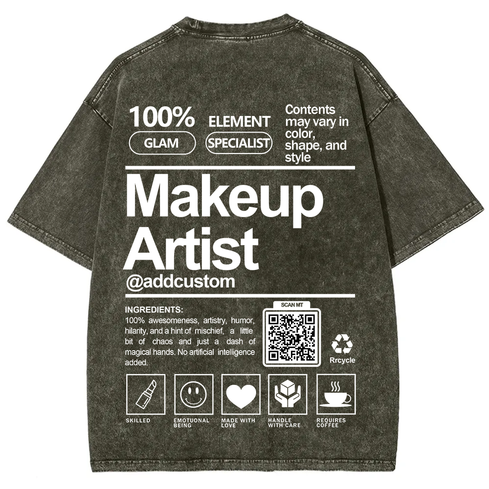 Wearishow Makeup Artist Addcustom QR Code Unisex Fit Washed T-Shirt