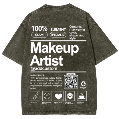 Wearishow Makeup Artist Addcustom QR Code Unisex Fit Washed T-Shirt