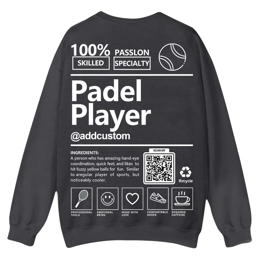 Padel player Addcustom QR Code Casual Crewneck Sweatshirt wearishow