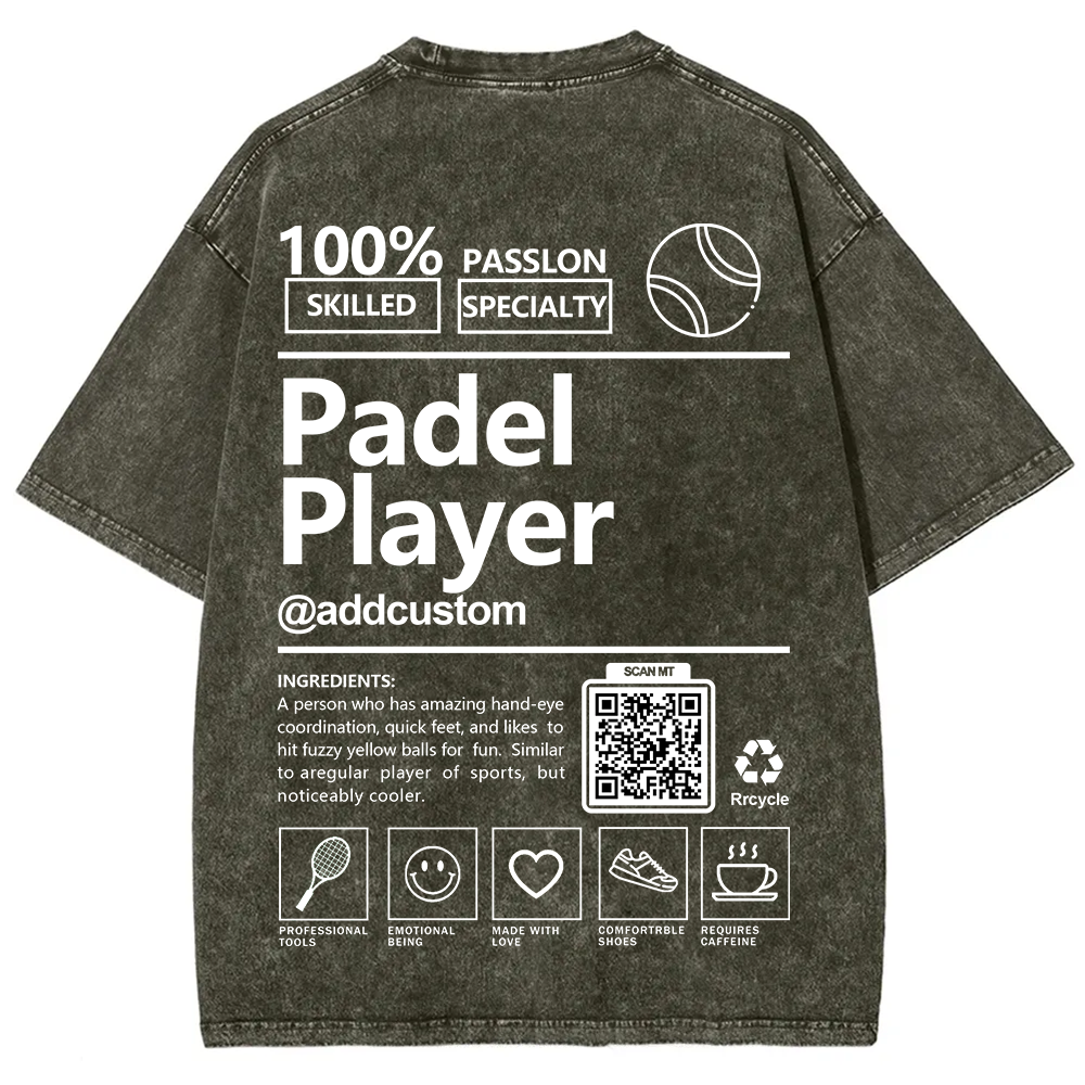 Padel player Addcustom QR Code Unisex Fit Washed T-Shirt wearishow