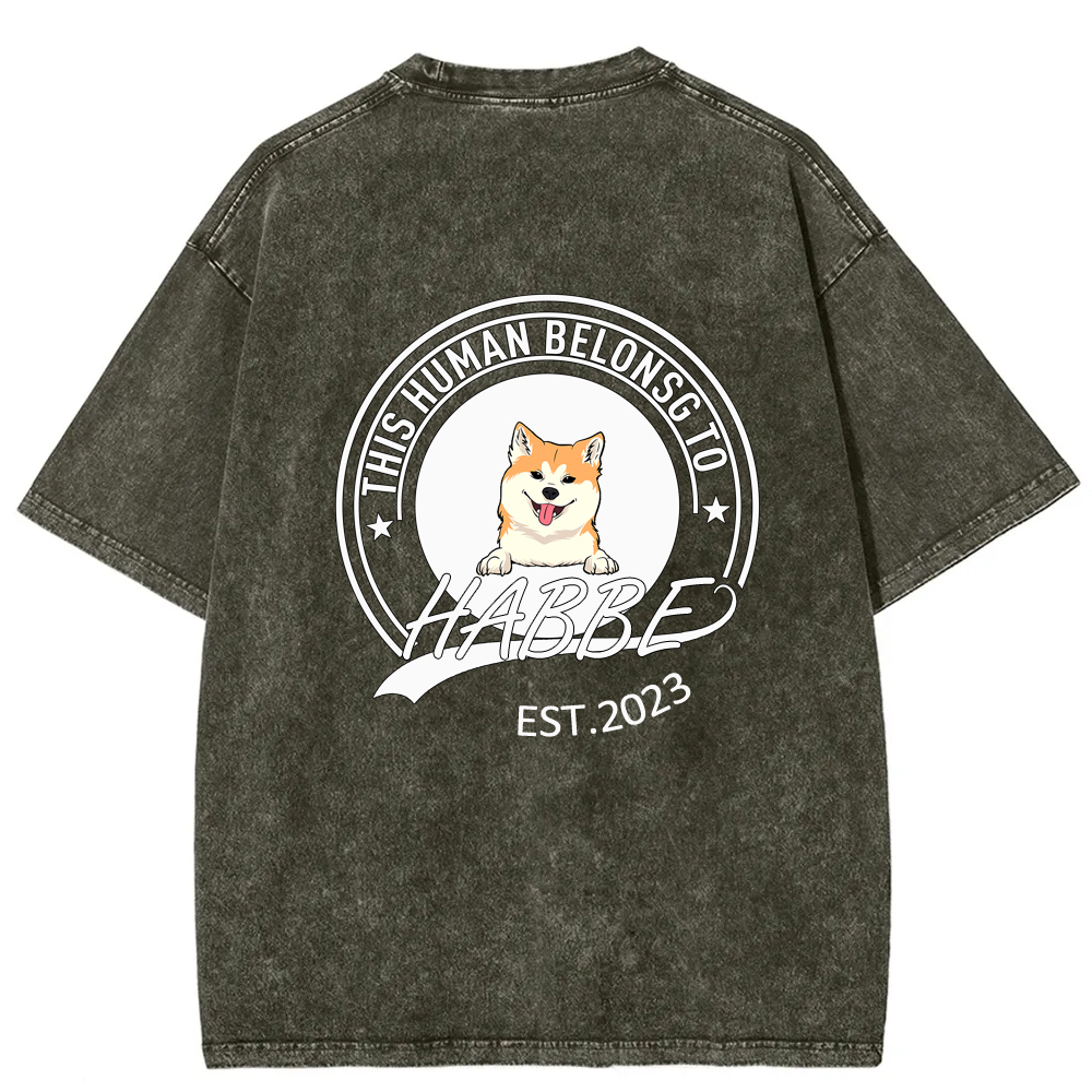 Wearishow -This Human Belongs To - Personalized Custom  WashedT-shirt