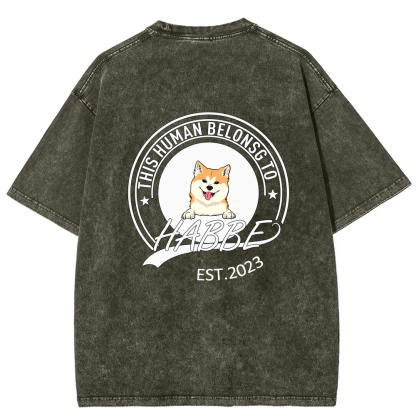 Wearishow -This Human Belongs To - Personalized Custom  WashedT-shirt