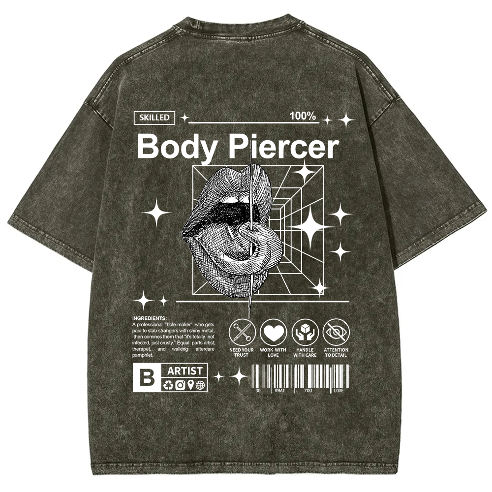 Body Piercer Casual Unisex Fit Washed T-Shirt