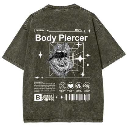 Body Piercer Casual Unisex Fit Washed T-Shirt
