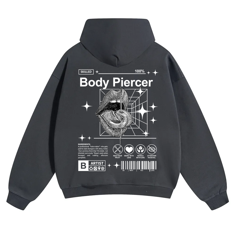 Body Piercer Casual Unisex Solid Color Hoodie wearishow