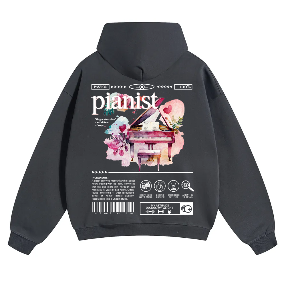 Pianist Unisex Solid Color Hoodie wearishow