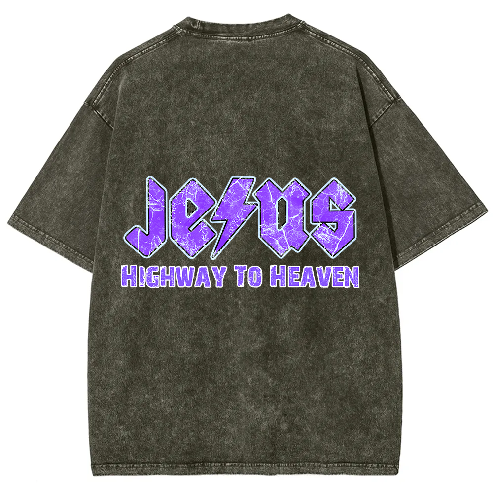 Jesus Highway To Heaven Unisex Fit Washed T-Shirt