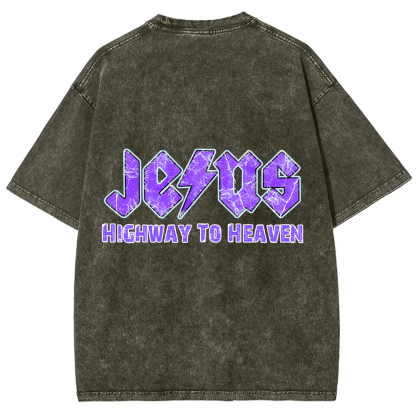 Jesus Highway To Heaven Unisex Fit Washed T-Shirt