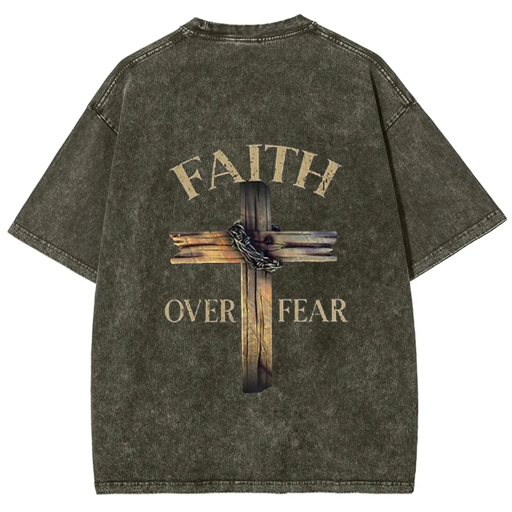 Faith Over Fear Cross Unisex Fit Washed T-Shirt