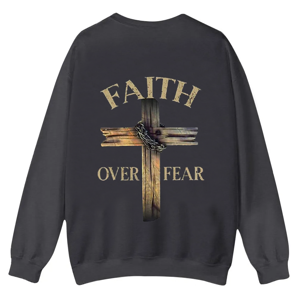 Faith Over Fear Cross Casual Crewneck Sweatshirt wearishow