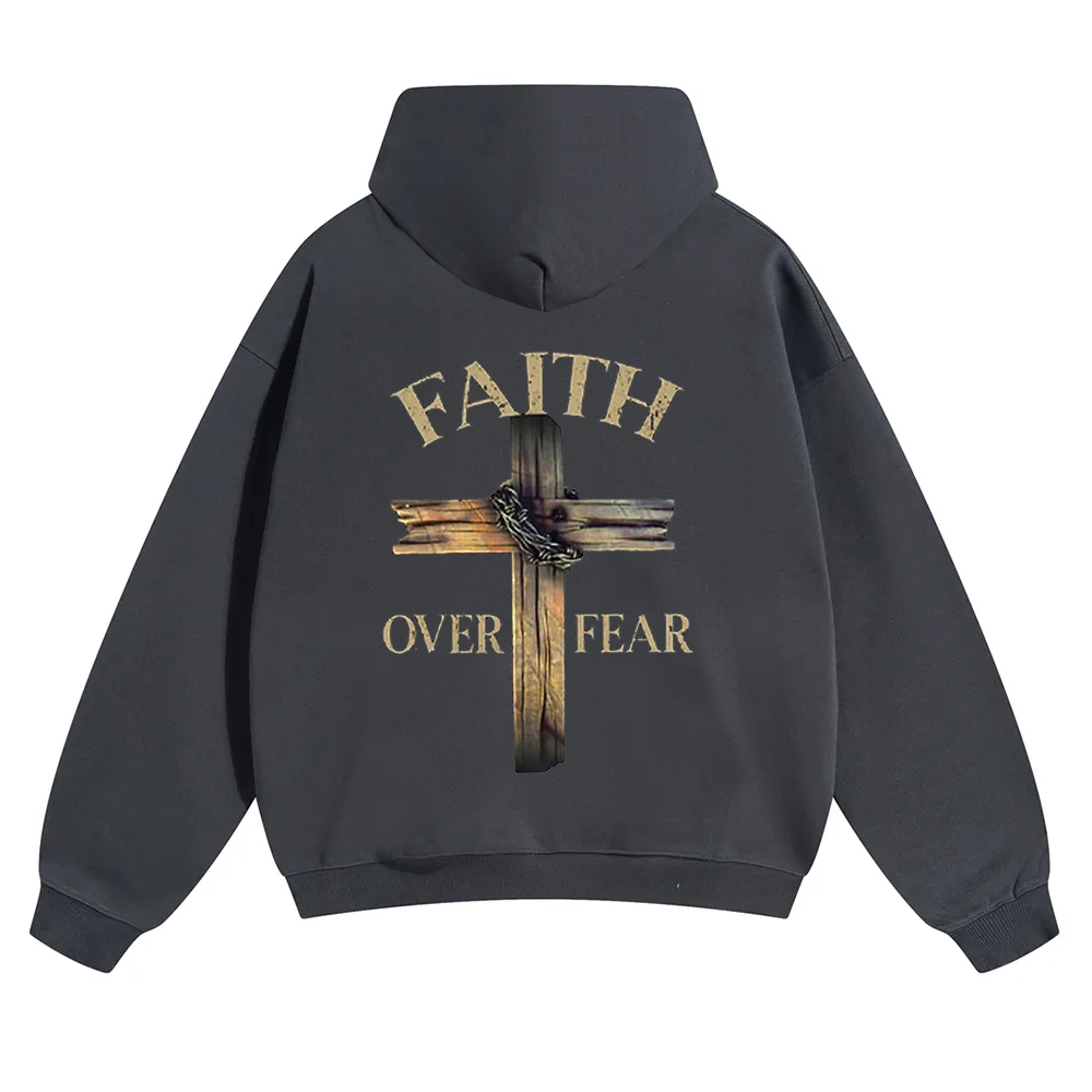 Faith Over Fear Cross Unisex Solid Color Hoodie wearishow