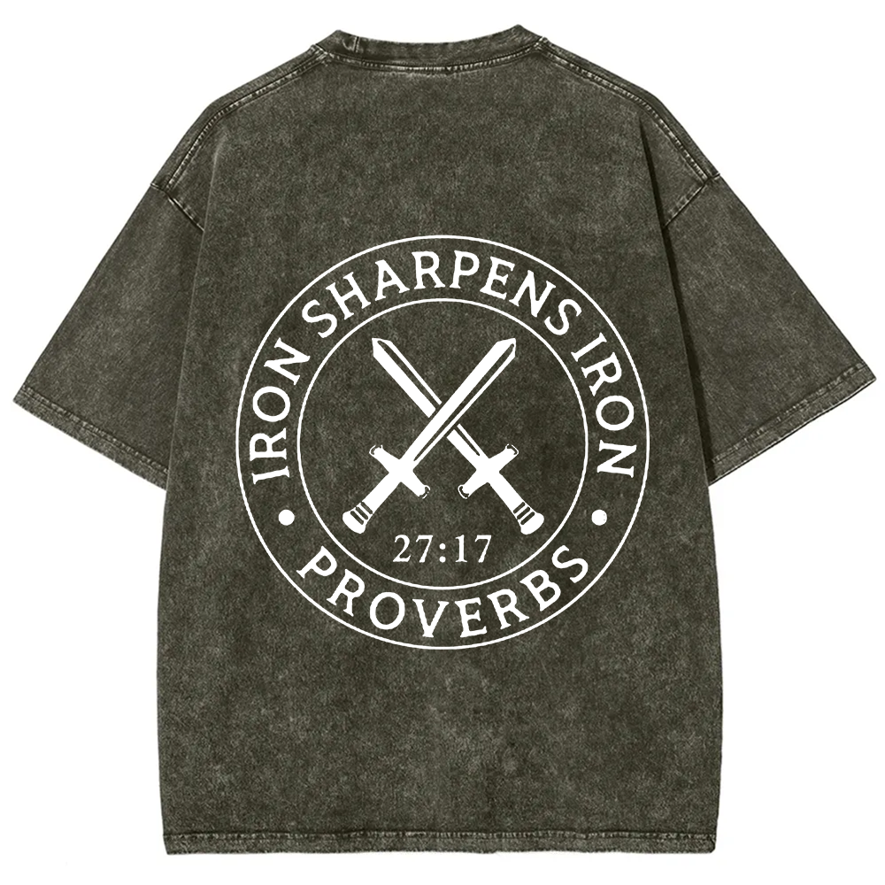 Iron Sharpens Iron PRVOERBS 27:17 Christian Unisex Fit Washed T-Shirt
