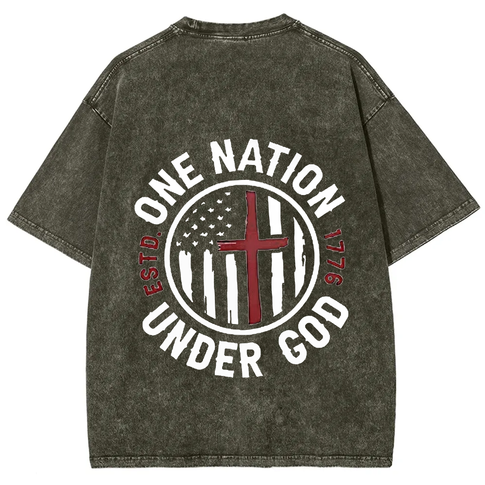 One Nation Under God ESTD 1776 Unisex Fit Washed T-Shirt