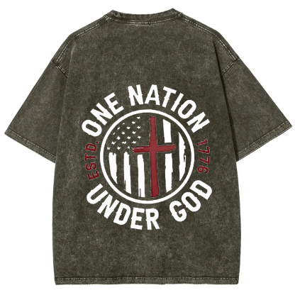 One Nation Under God ESTD 1776 Unisex Fit Washed T-Shirt