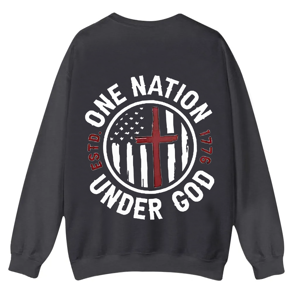 One Nation Under God ESTD 1776 Casual Crewneck Sweatshirt wearishow