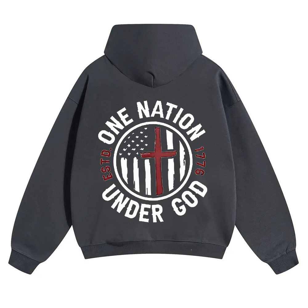 One Nation Under God ESTD 1776 Unisex Solid Color Hoodie wearishow