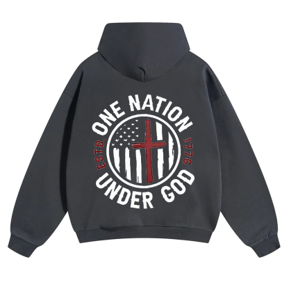 One Nation Under God ESTD 1776 Unisex Solid Color Hoodie wearishow