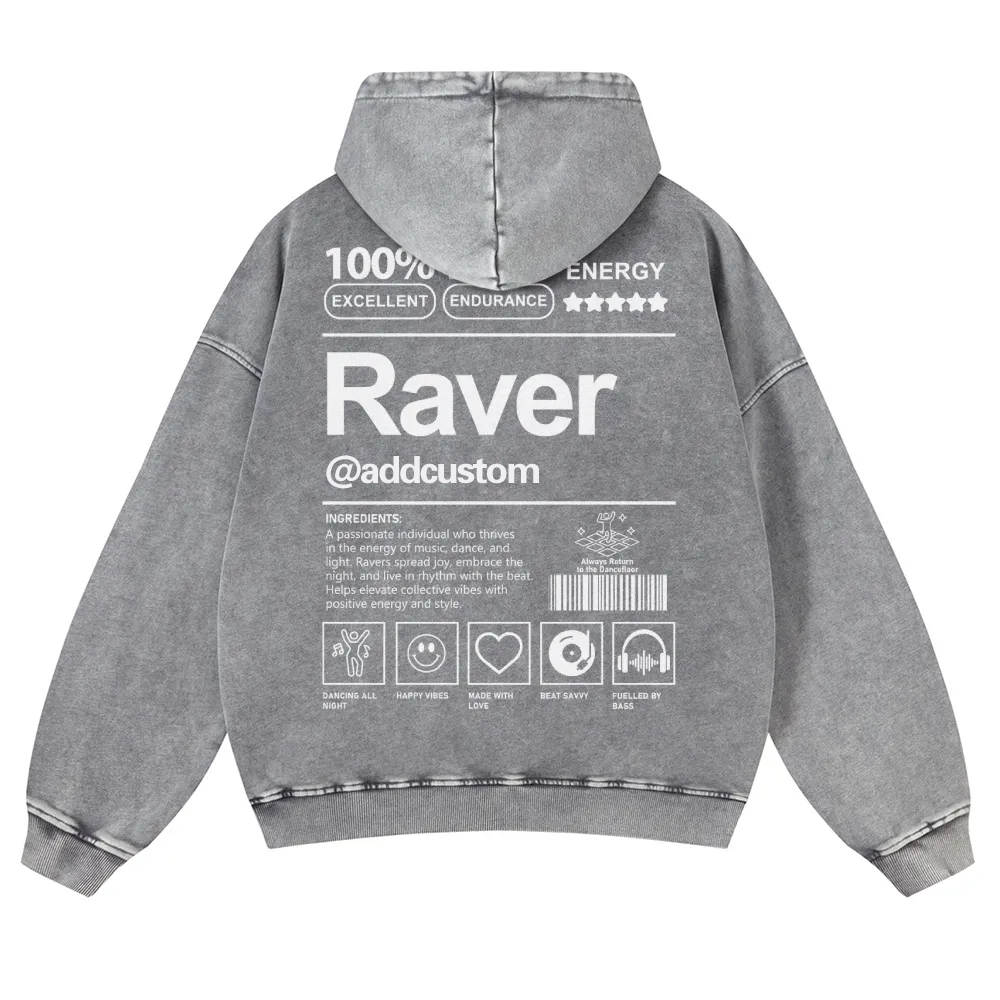 Addcustom Raver Casual Washed Hoodie wearishow