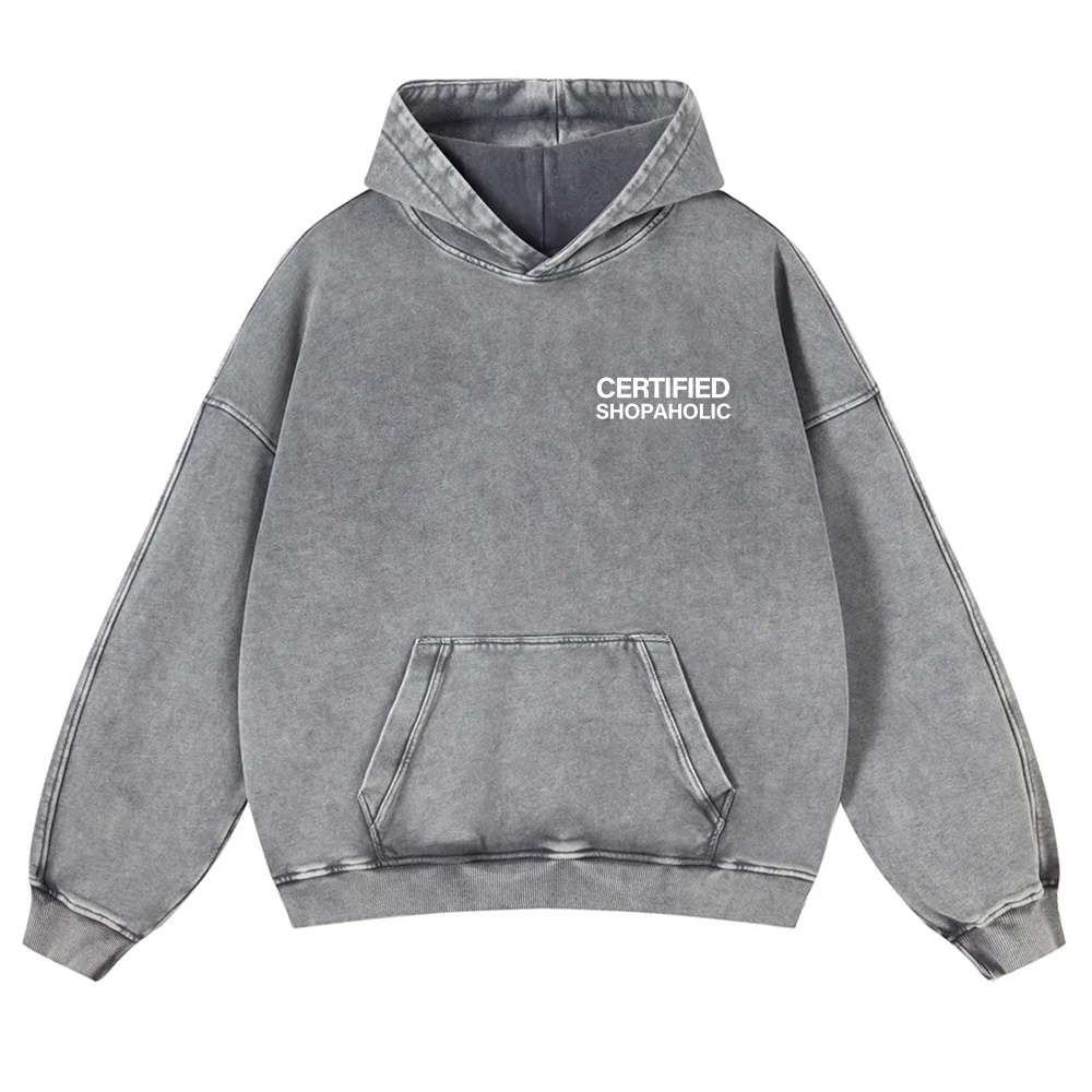 Certified Shopaholic Washed Hoodie wearishow