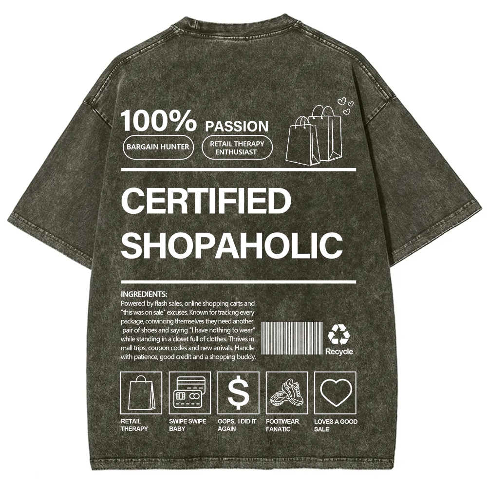 Certified Shopaholic Unisex Fit Washed T-Shirt
