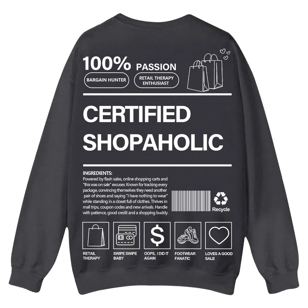 Certified Shopaholic Casual Crewneck Sweatshirt wearishow