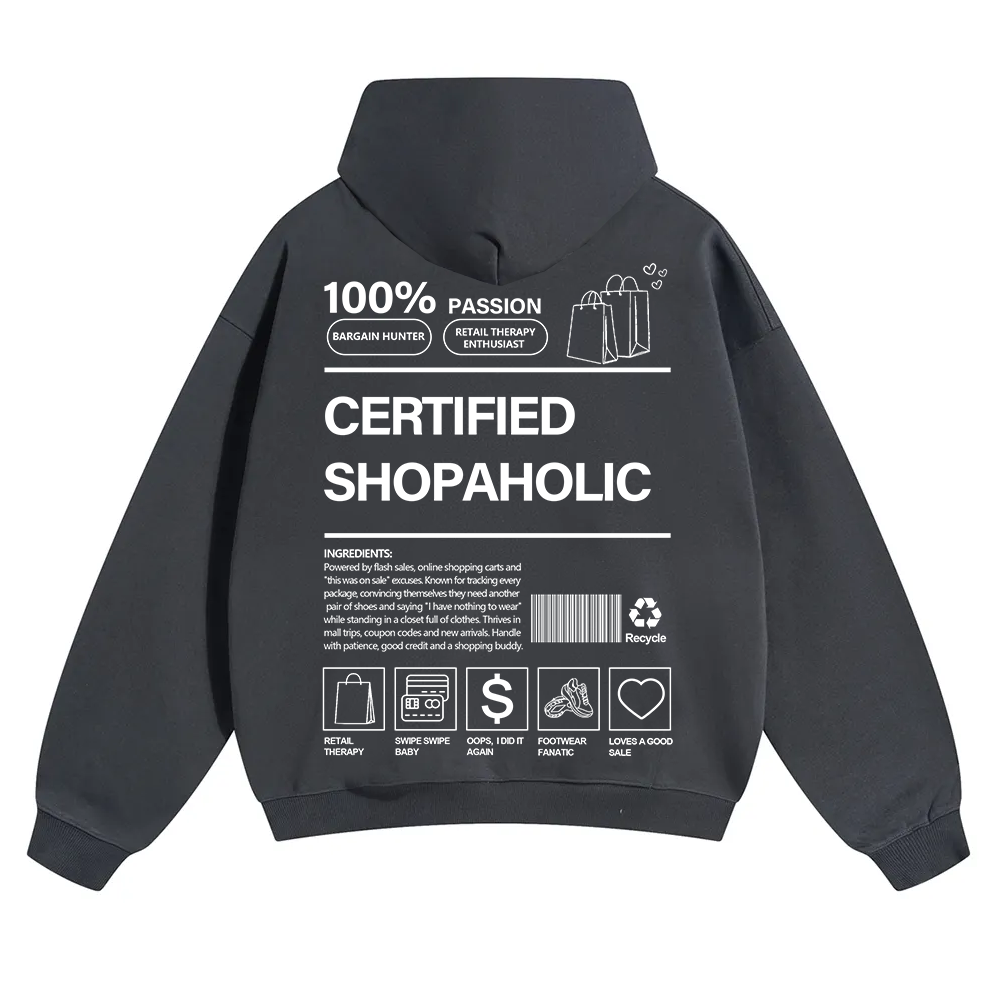 Certified Shopaholic Unisex Solid Color Hoodie wearishow