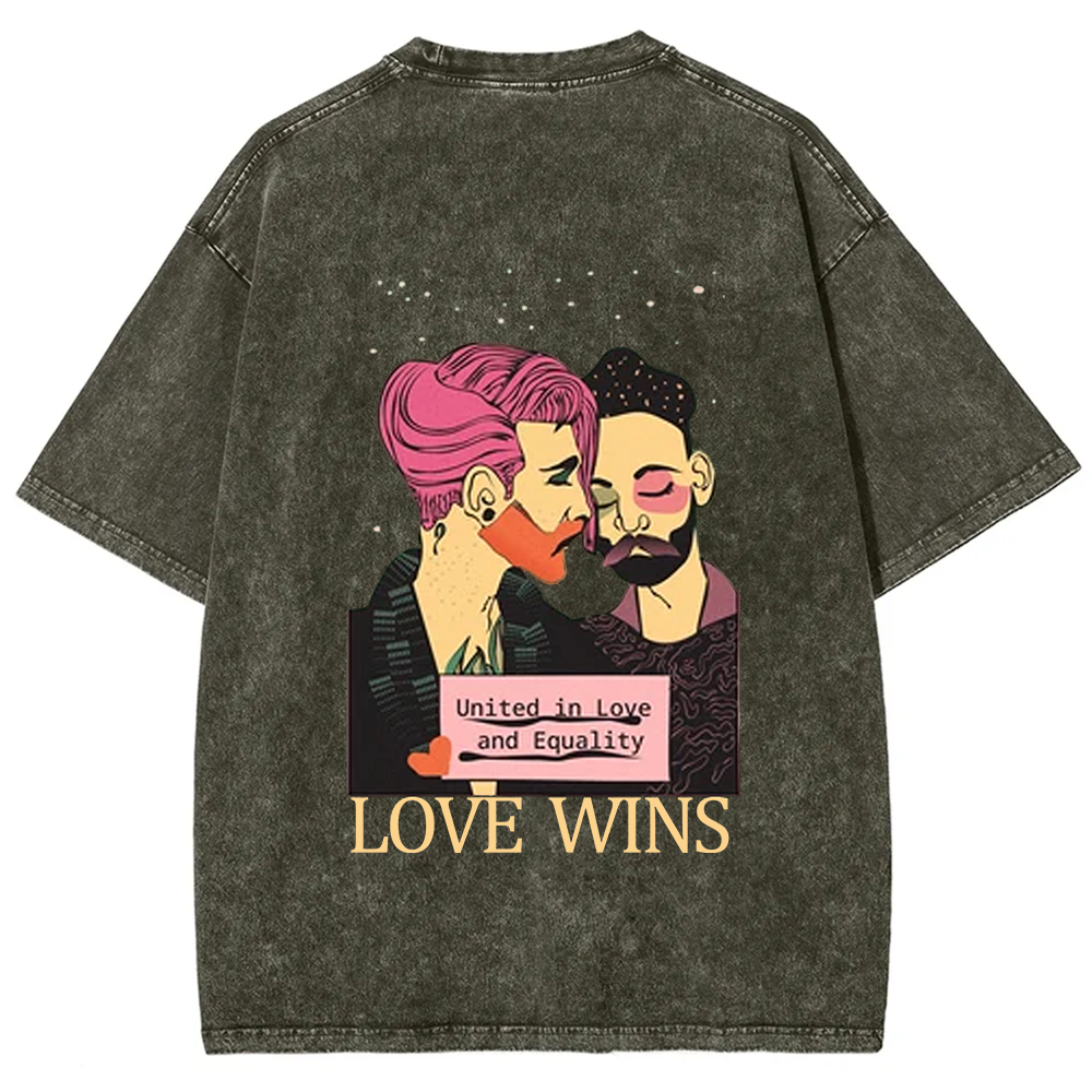 United in Love and Equality Love Wins Unisex Fit Washed T-Shirt