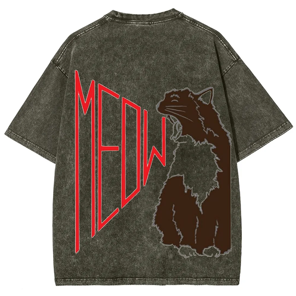 Meow Cat Print Casual  T-Shirt