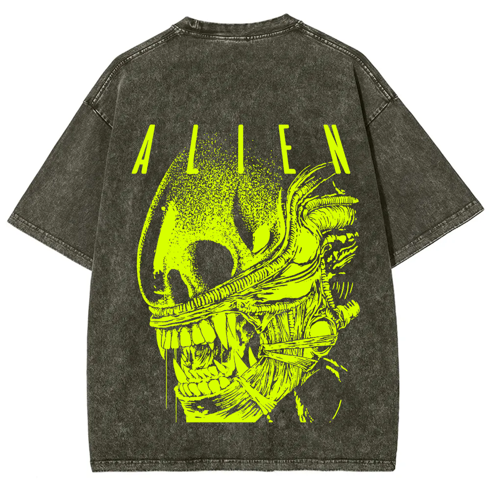 Unisex Vintage Washed Alien Movie Poster Prin T-Shirt