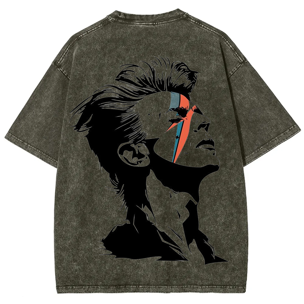 Unisex Vintage Washed David Bowie Aladdin Sane Singer T-Shirt