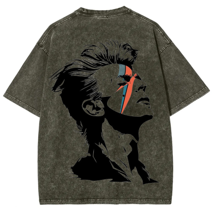 Unisex Vintage Washed David Bowie Aladdin Sane Singer T-Shirt