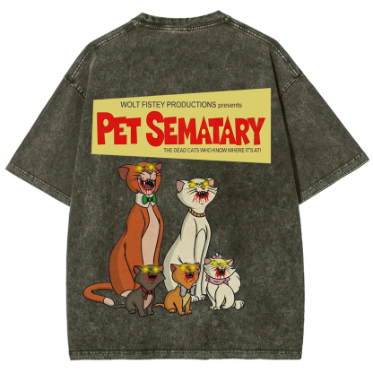 Unisex Vintage Halloween Zombie Cat Pet Sematary Art Print T-shirt