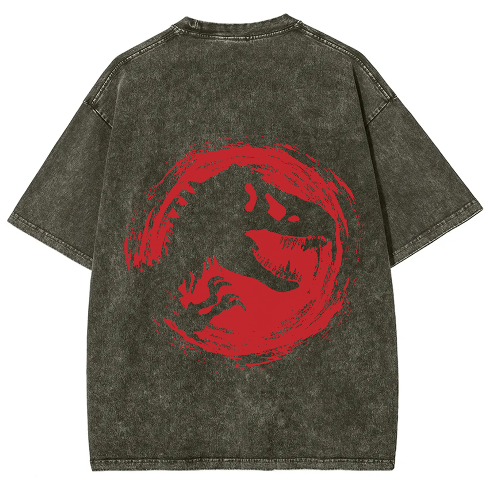 Unisex Vintage Washed Jurassic World Red Logo T-shirt