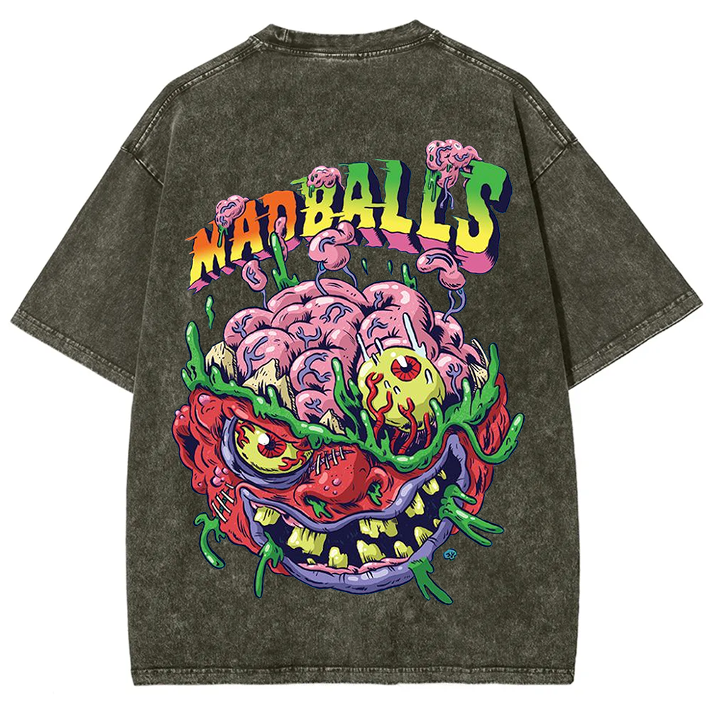 Unisex Blue Madballs Zombie Weird Print Casual  T-shirt