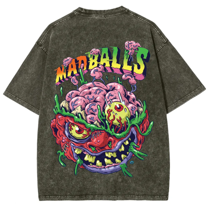 Unisex Blue Madballs Zombie Weird Print Casual  T-shirt