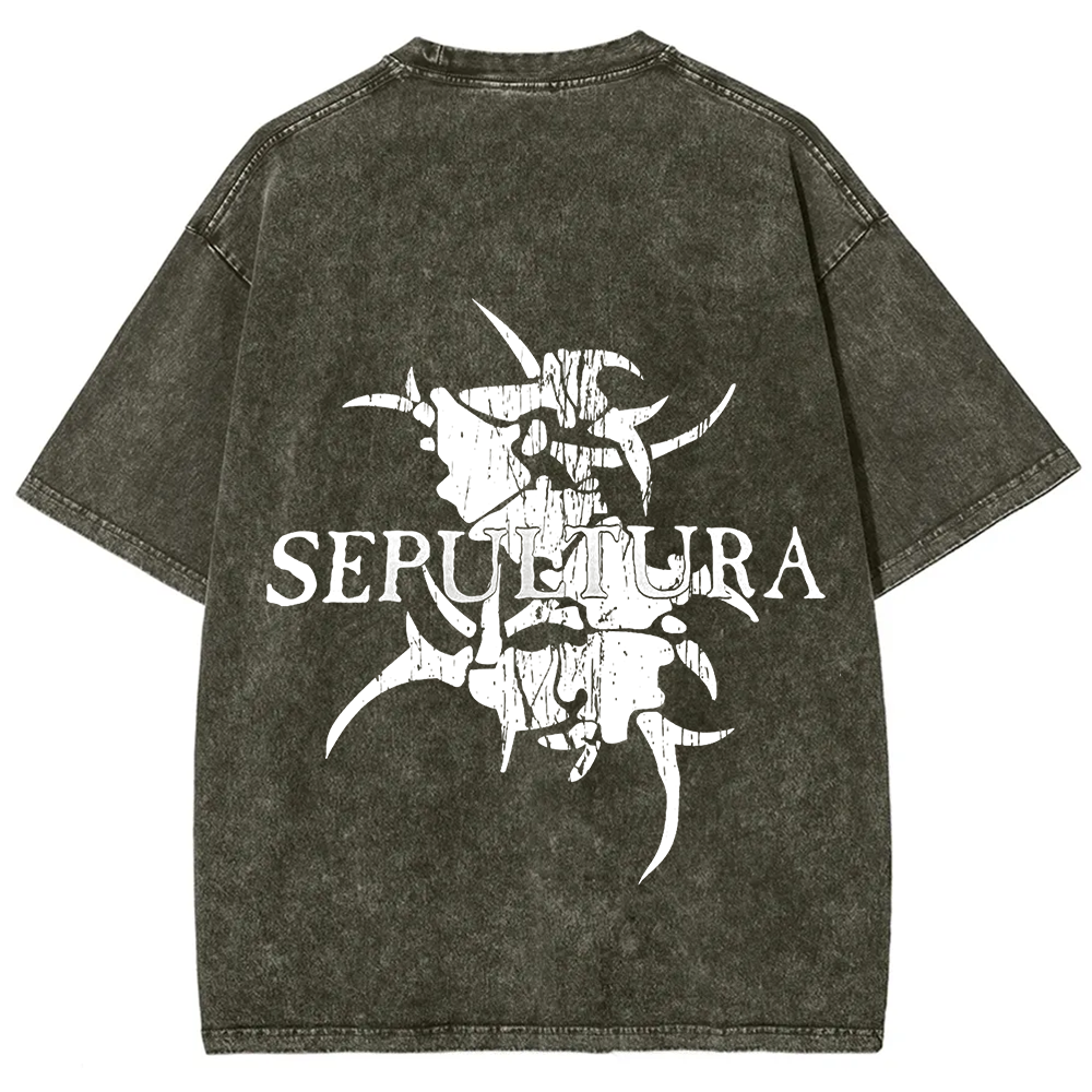 Unisex Vintage Washed Sepultura Heavy Metal Band T-shirt