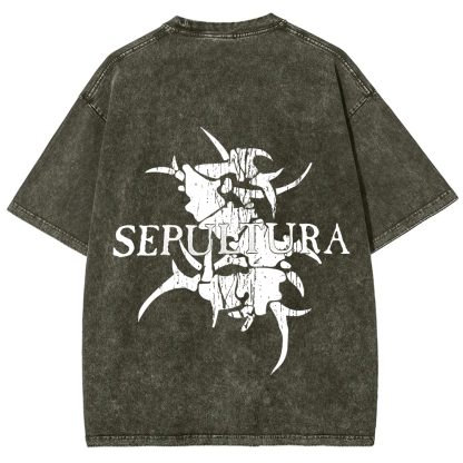 Unisex Vintage Washed Sepultura Heavy Metal Band T-shirt