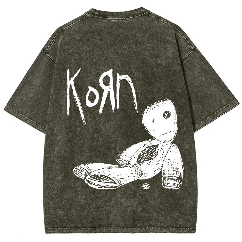 Unisex Vintage Washed Korn Metal Band  T-Shirt