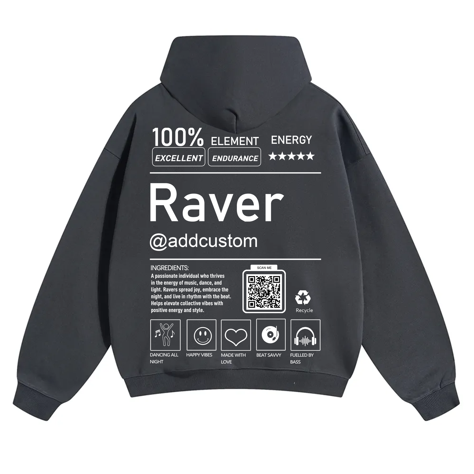 Addcustom QR Code Raver Solid Color Hoodie wearishow