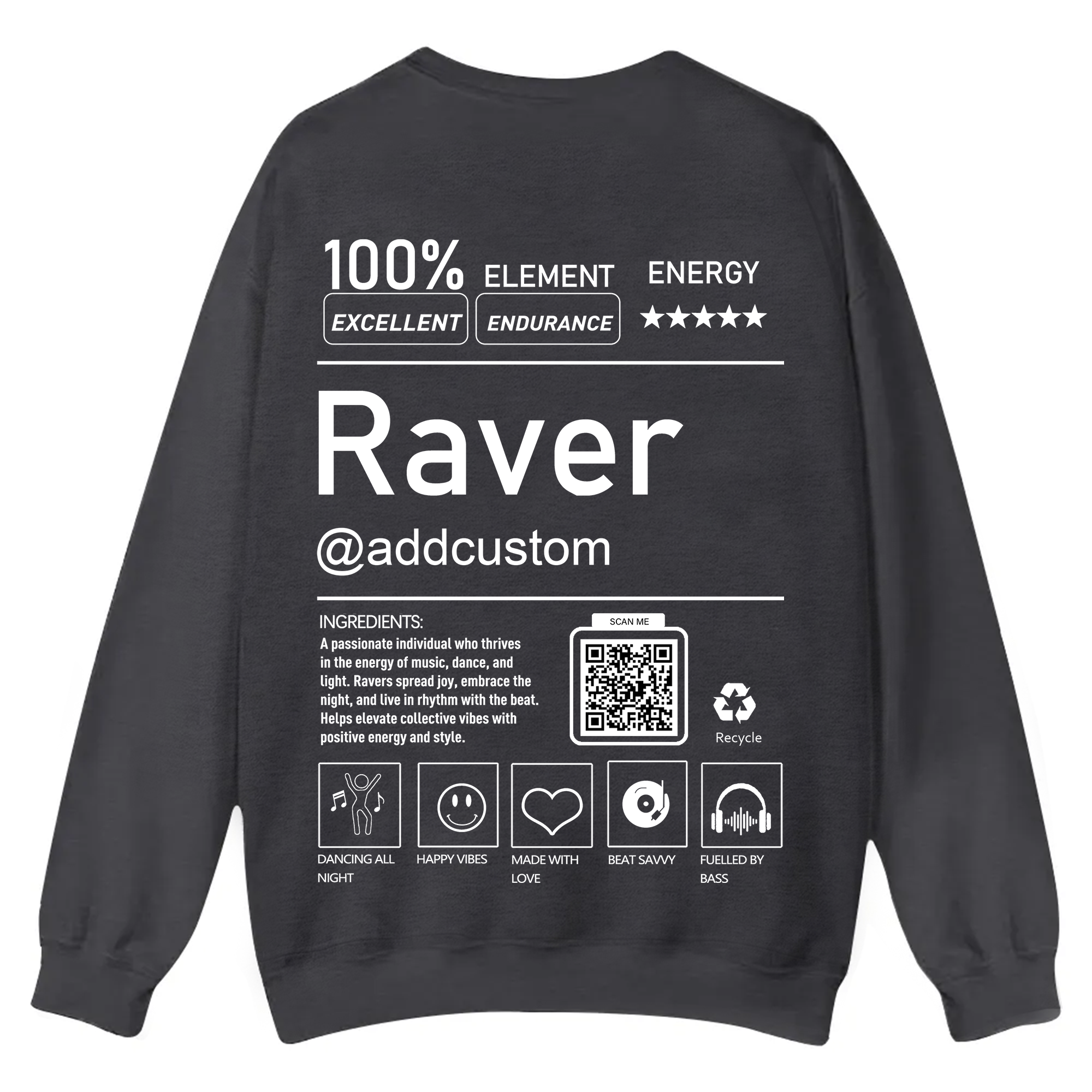 Addcustom QR Code Raver Casual Crewneck Sweatshirt wearishow