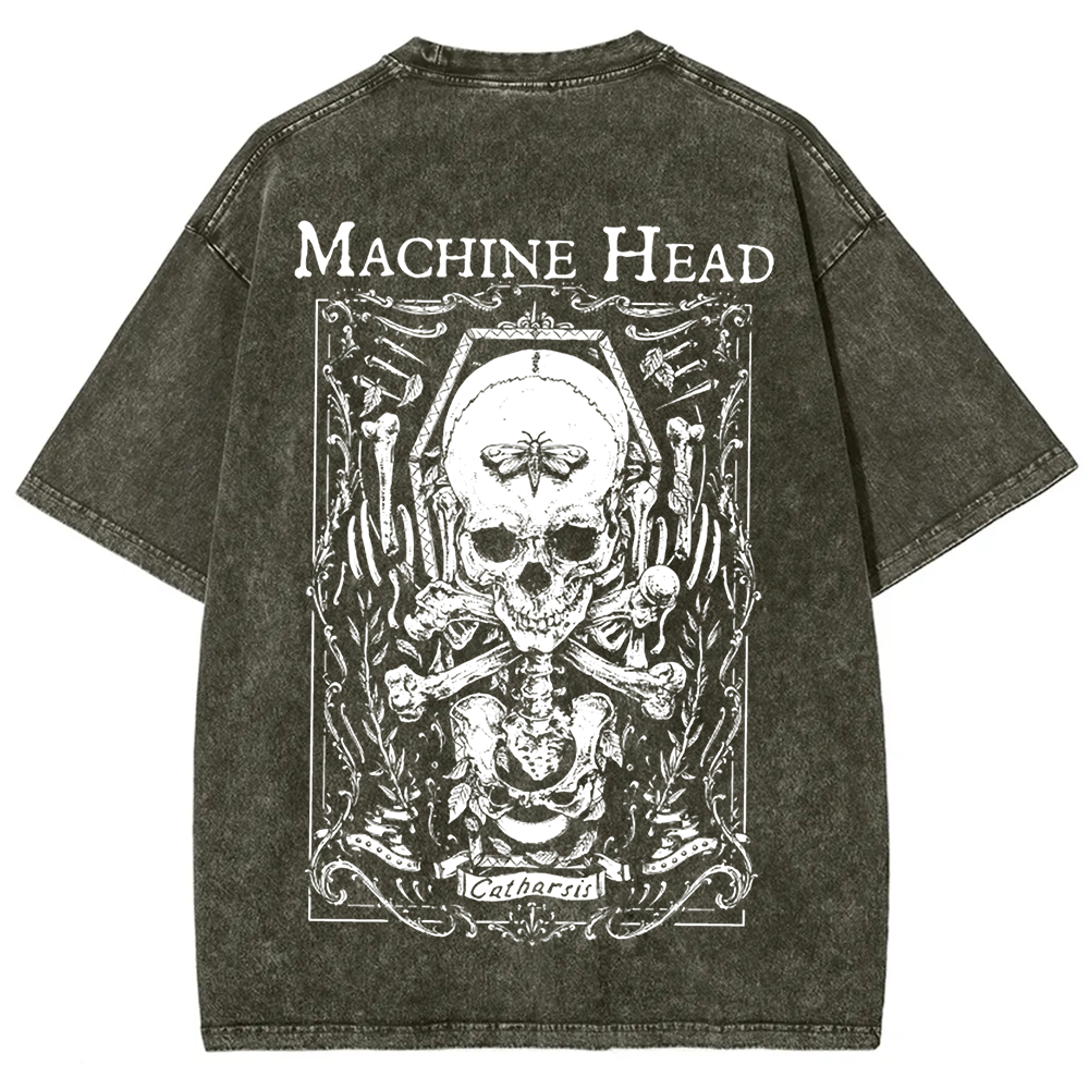 Unisex Vintage Washed Machine Head Band Heavy Meta t-Shirt