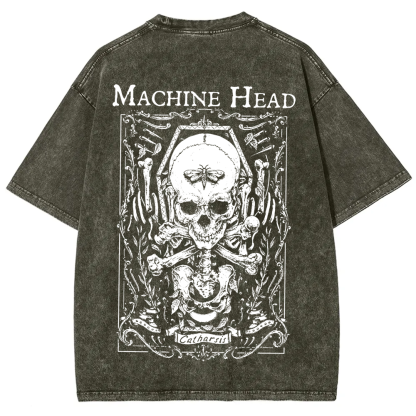 Unisex Vintage Washed Machine Head Band Heavy Meta t-Shirt