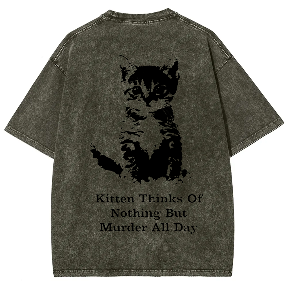 Kitten Thinks Of Nothing But Murder All Day Washed t-Shirt
