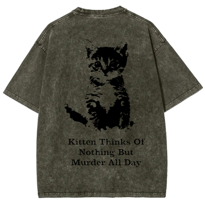 Kitten Thinks Of Nothing But Murder All Day Washed t-Shirt