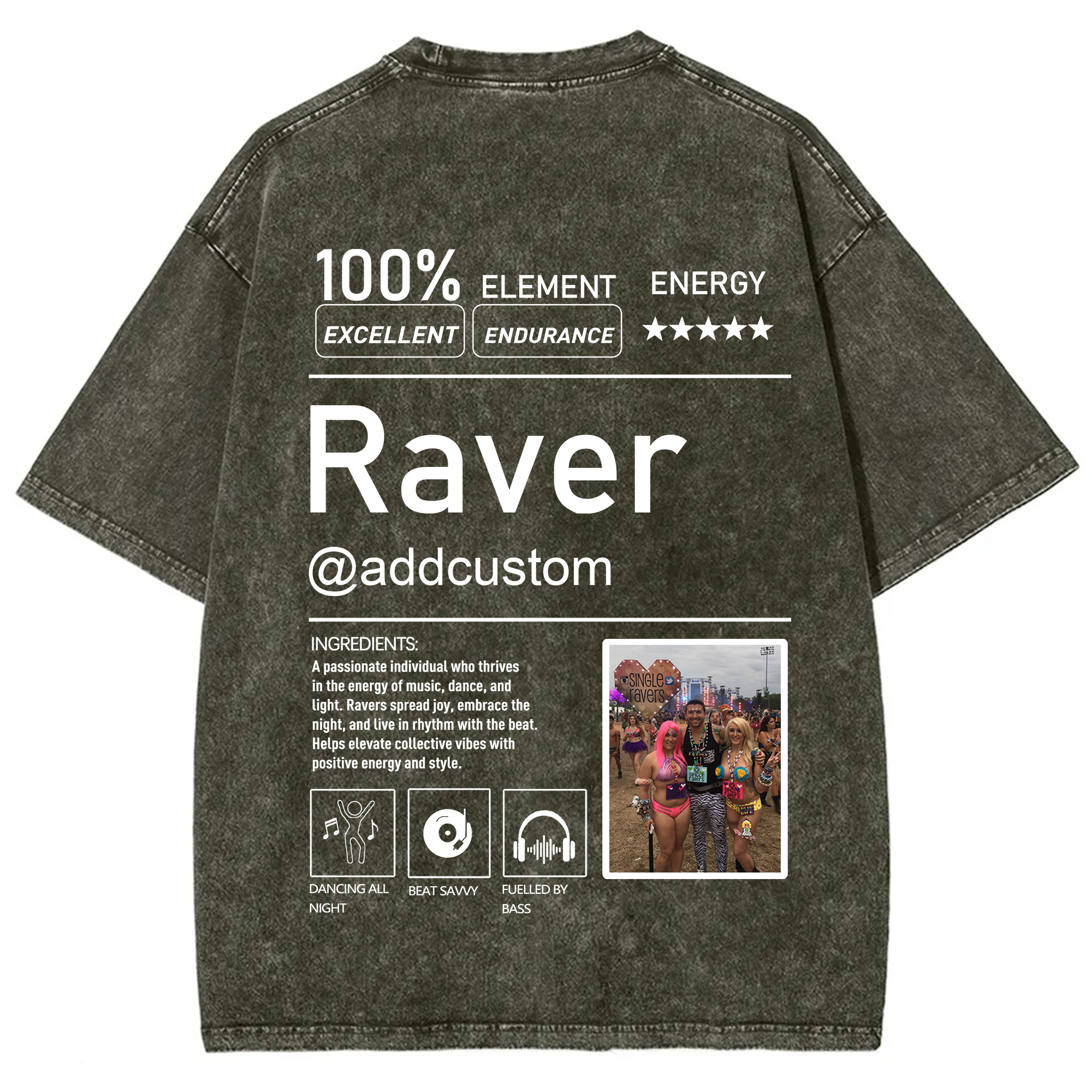 Addcustom  Photo Raver Unisex Fit Washed T-Shirt wearishow