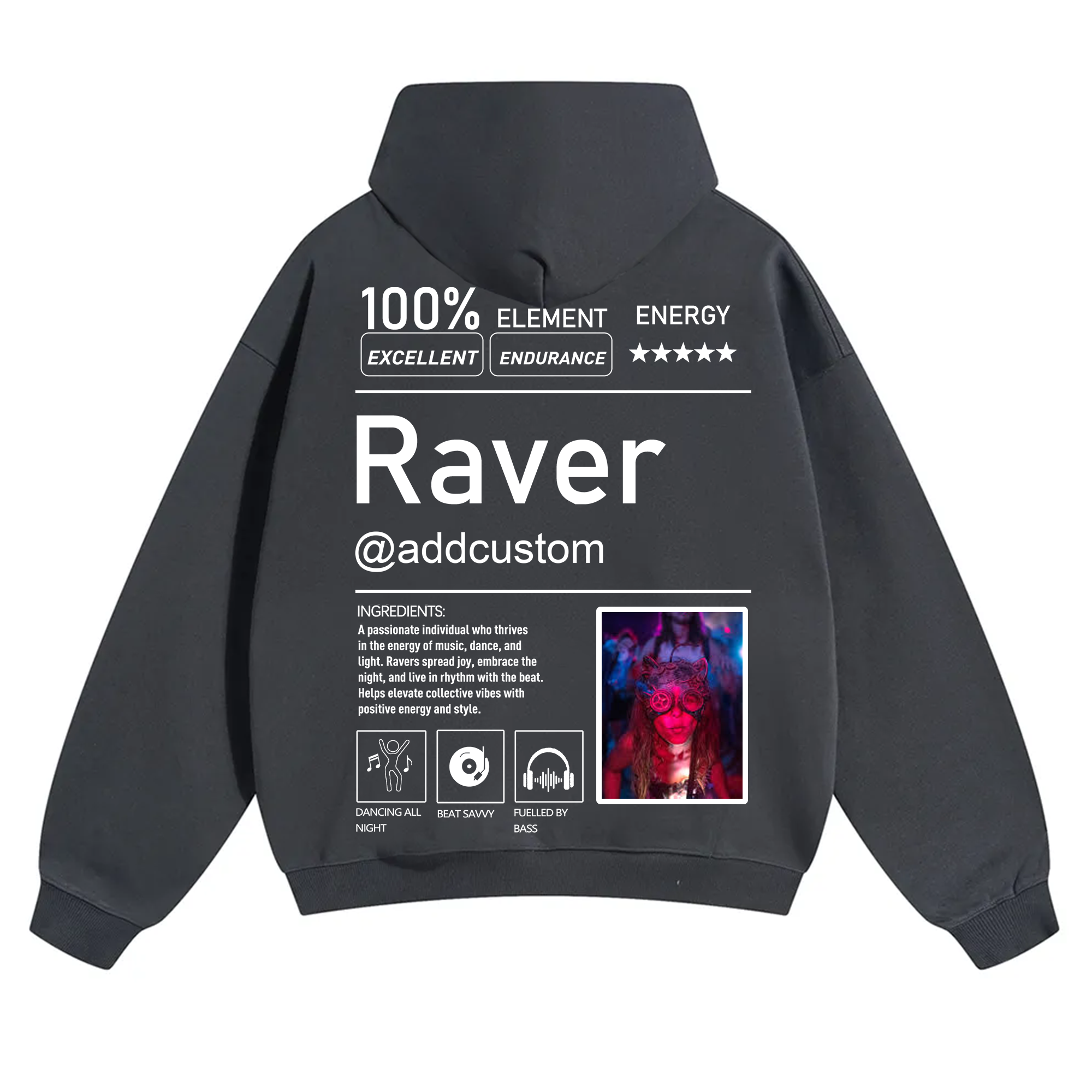 Addcustom Photo Raver Solid Color Hoodie wearishow