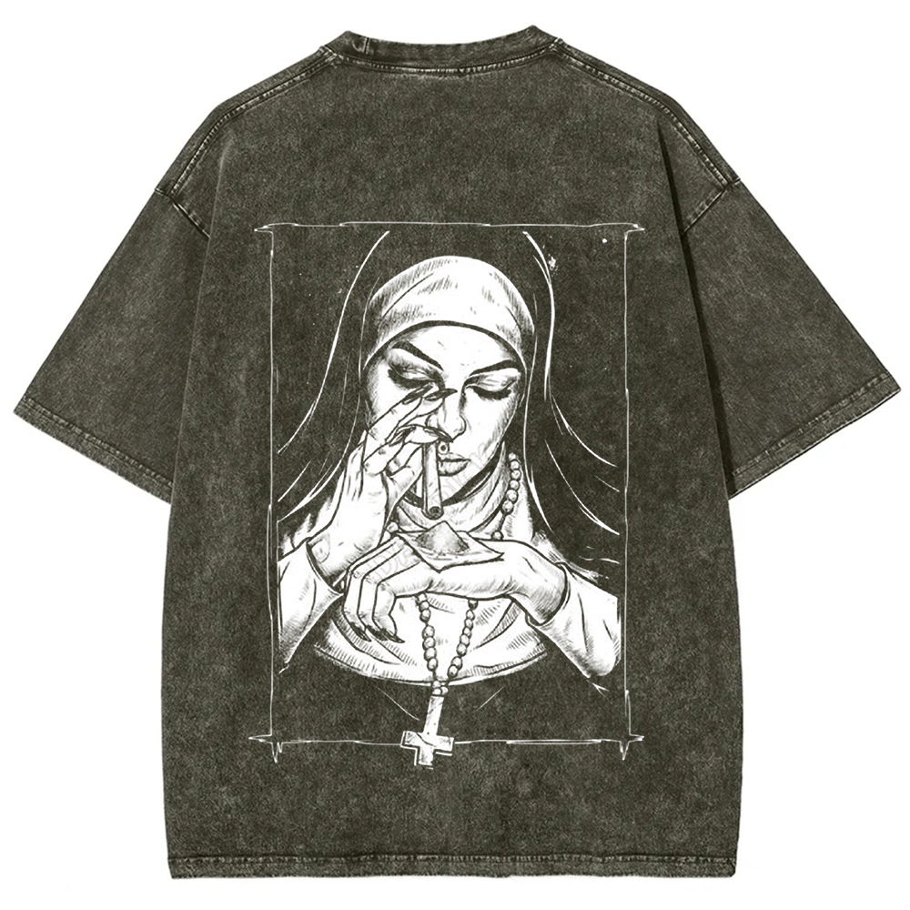 Unisex Vintage Washed Evil Nun art t-Shirt