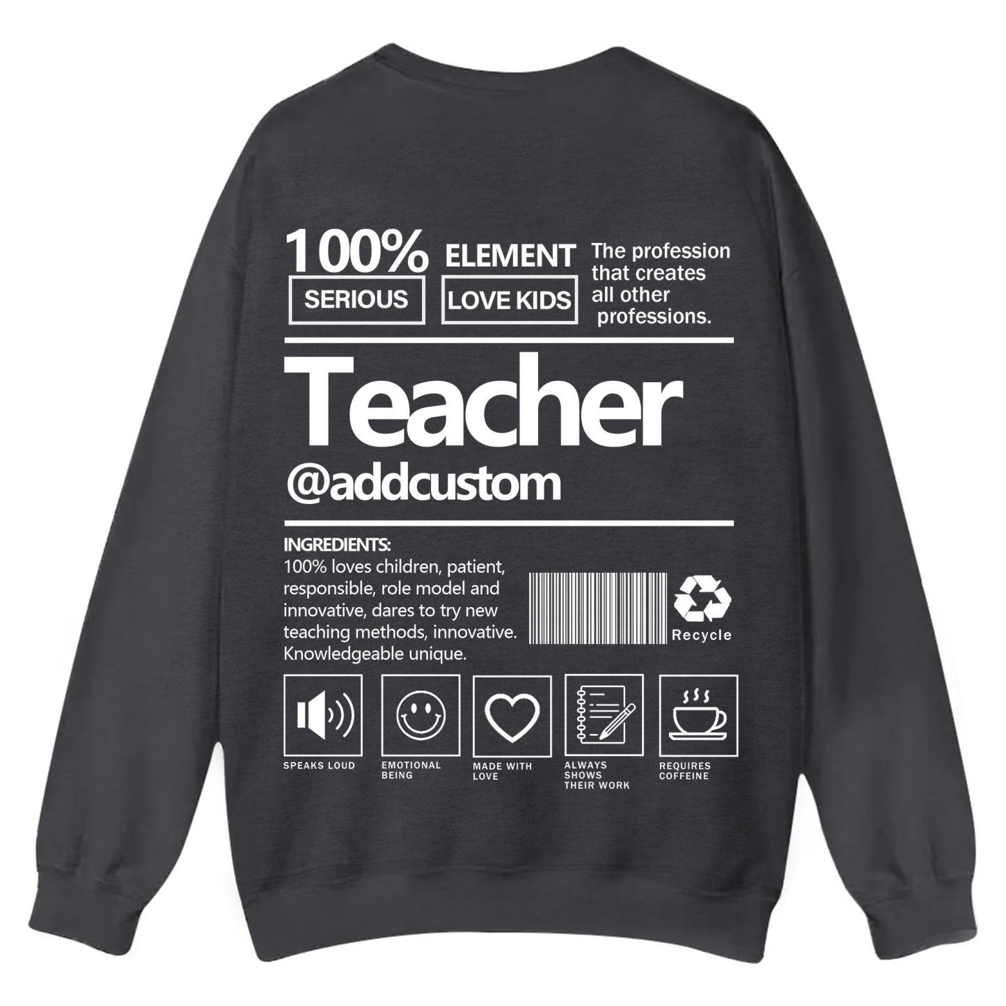 Teacher Addcustom Casual Crewneck Sweatshirt wearishow