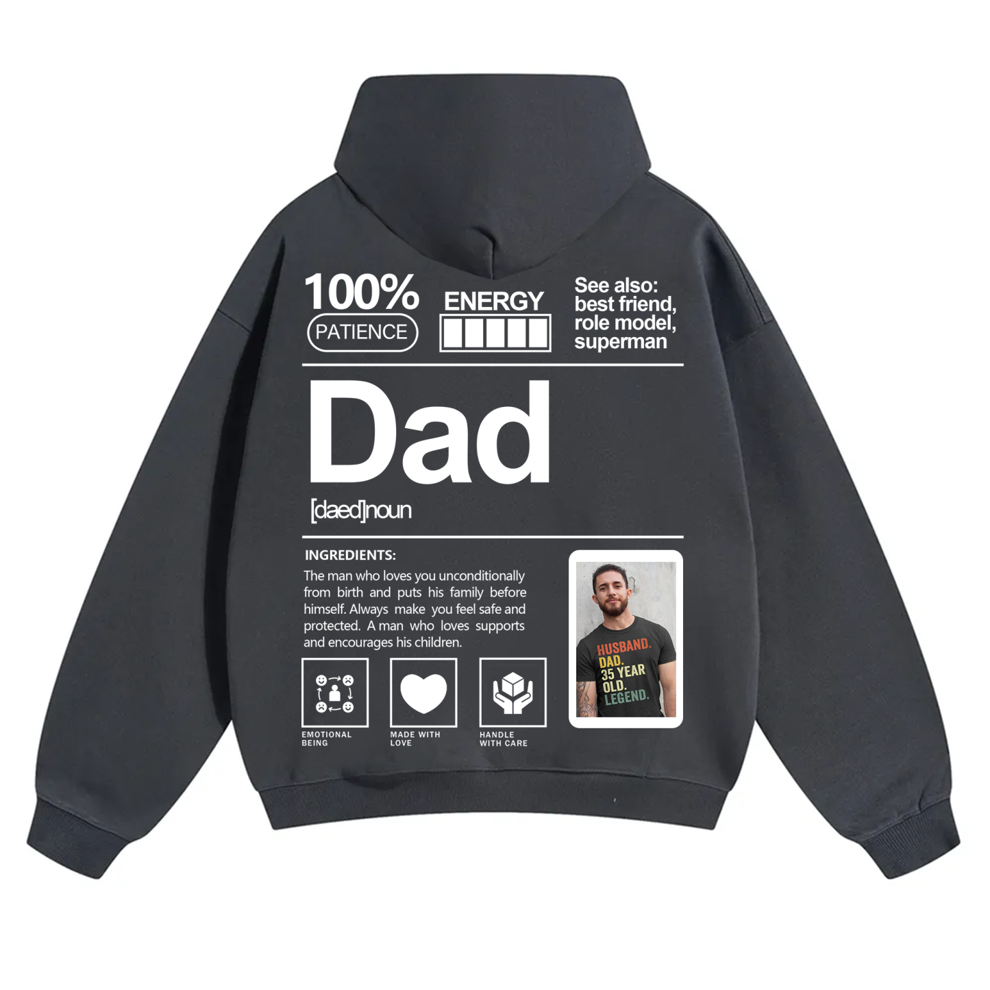 Addcustom Photo Dad Solid Color Hoodie
