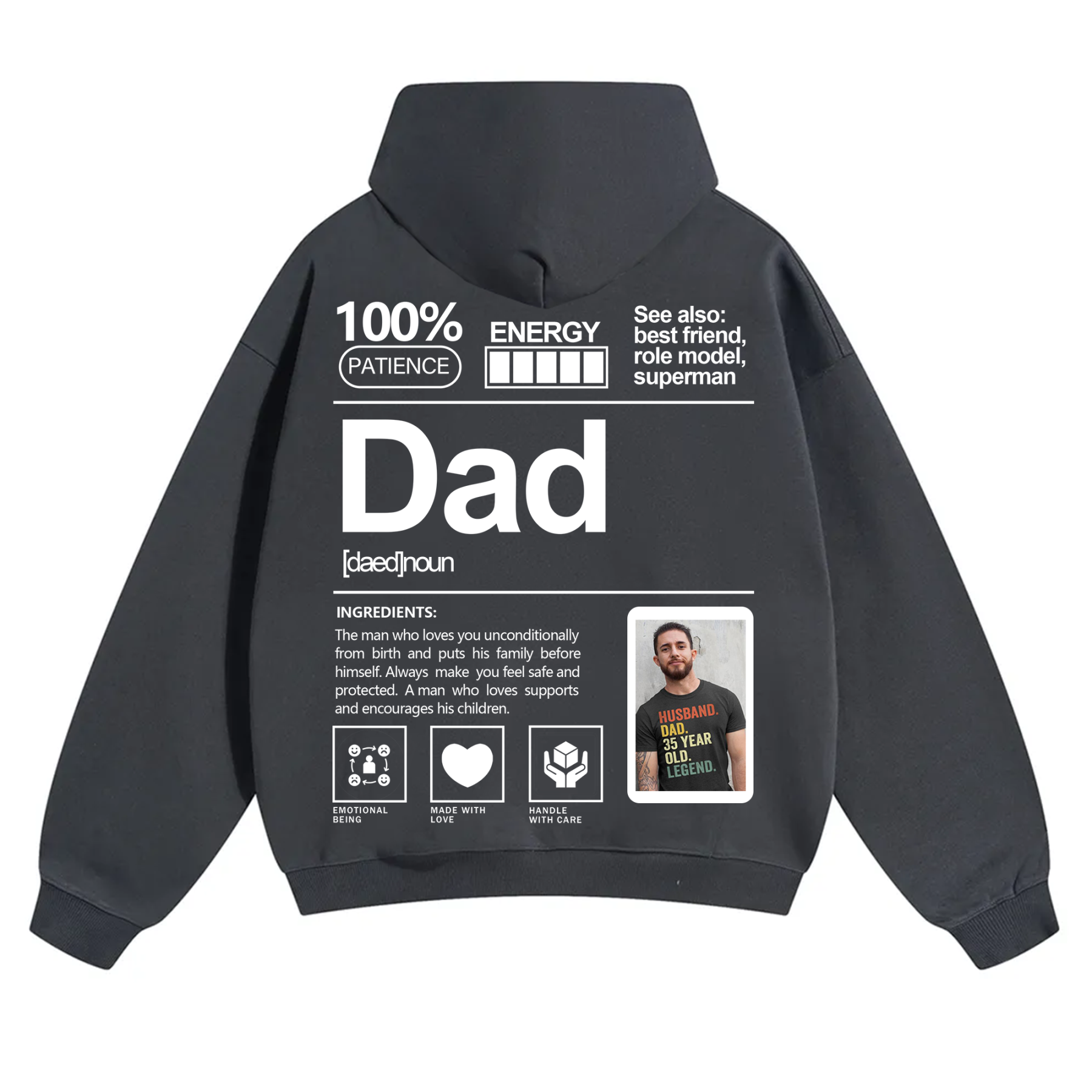 Addcustom Photo Dad Solid Color Hoodie